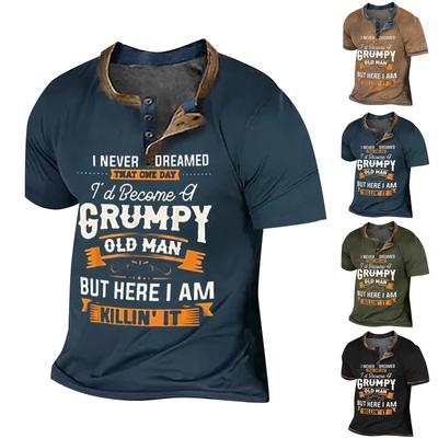 T-shirt Homme T-shirts Texte Graphique Noir Vert Militaire Piscine Gris Foncé Impression 3D Rue Décontracté Manches Courtes Boutonné Vêtements Imprimés Basique