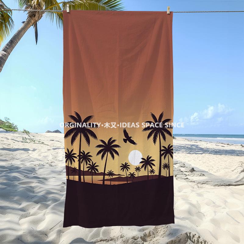 Vintage Palm Sunset Beach Towel Patterned Sunscreen And Windproof Suitable For Swimming Pool Camping Travel Blanket