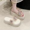 Fashion 8CM New Women Summer Wedge Sandals Transparent Crystal Chunky Platform Slippers Shoes Woman PVC Flower Thick Bottom Sandalias