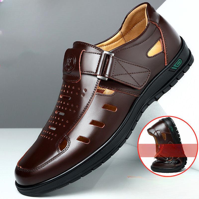 Fashion 2024 Summer Men's Sandals Hollow Leather Shoes for Men Fashion Breathable Business Shoes Hole Men's Sneakers Classic Dad Sandals