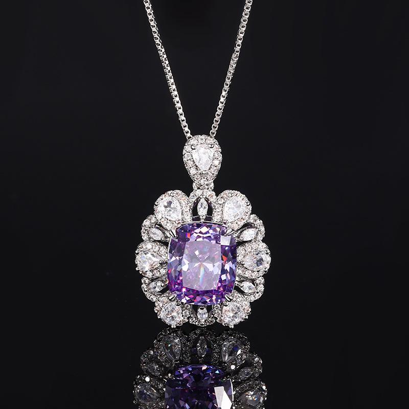 New Women's Design Flower Colored Zircon Micro Inlaid Pendant Set Simple Party Festival Gift