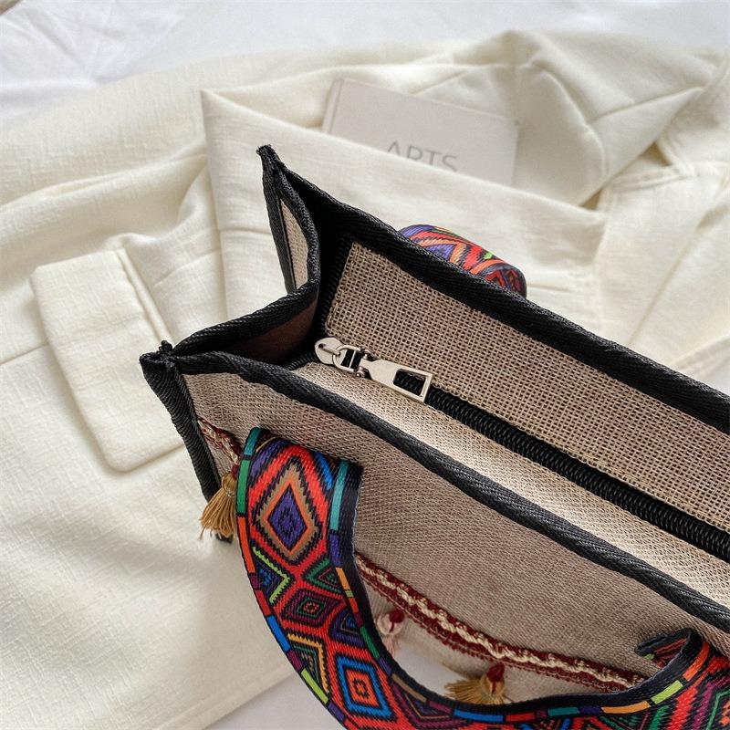 Women's Bag Large Capacity Summer Fringed Cotton and Linen Shoulder Bag Trendy Fashion Handbag