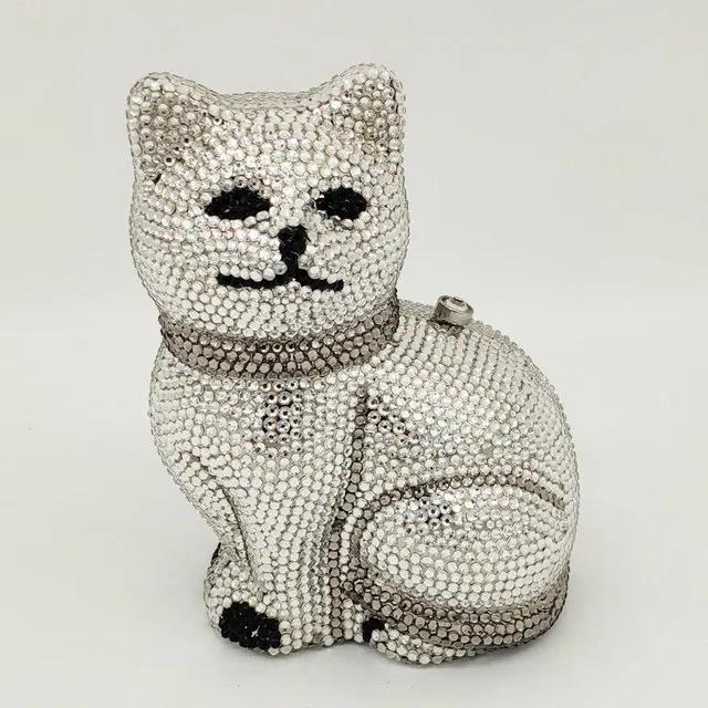 

Boutique De FGG Black Cat Shape Women Crystal Clutch Evening Bags Rhinestone Clutch Minaudiere Handbag Party Wedding Purse Mini Clutch