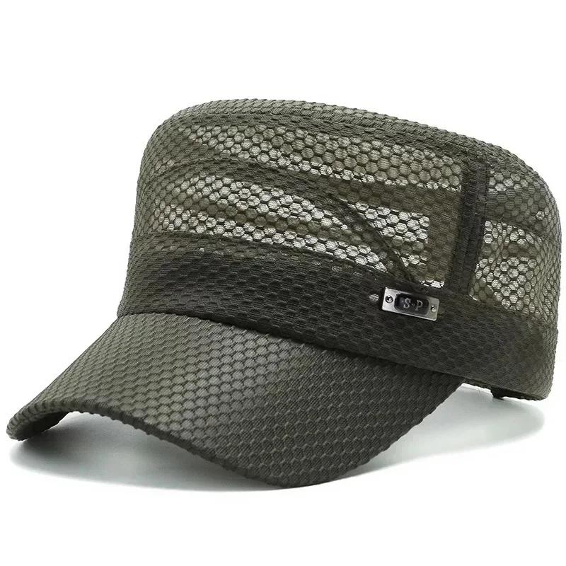 New Military Cap For Men Summer Breathable Mesh Cadet Hat Casual Bone Army Hats Women Flat Top Caps Branded Sun Protection Hats