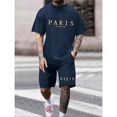 Traje Casual de Moda para Vacaciones de Verano para Hombre Estampado 3D Ropa Deportiva Traje de Manga Corta Camiseta Oversize de Cuello Redondo Pantalones Cortos Conjunto de 2 Piezas