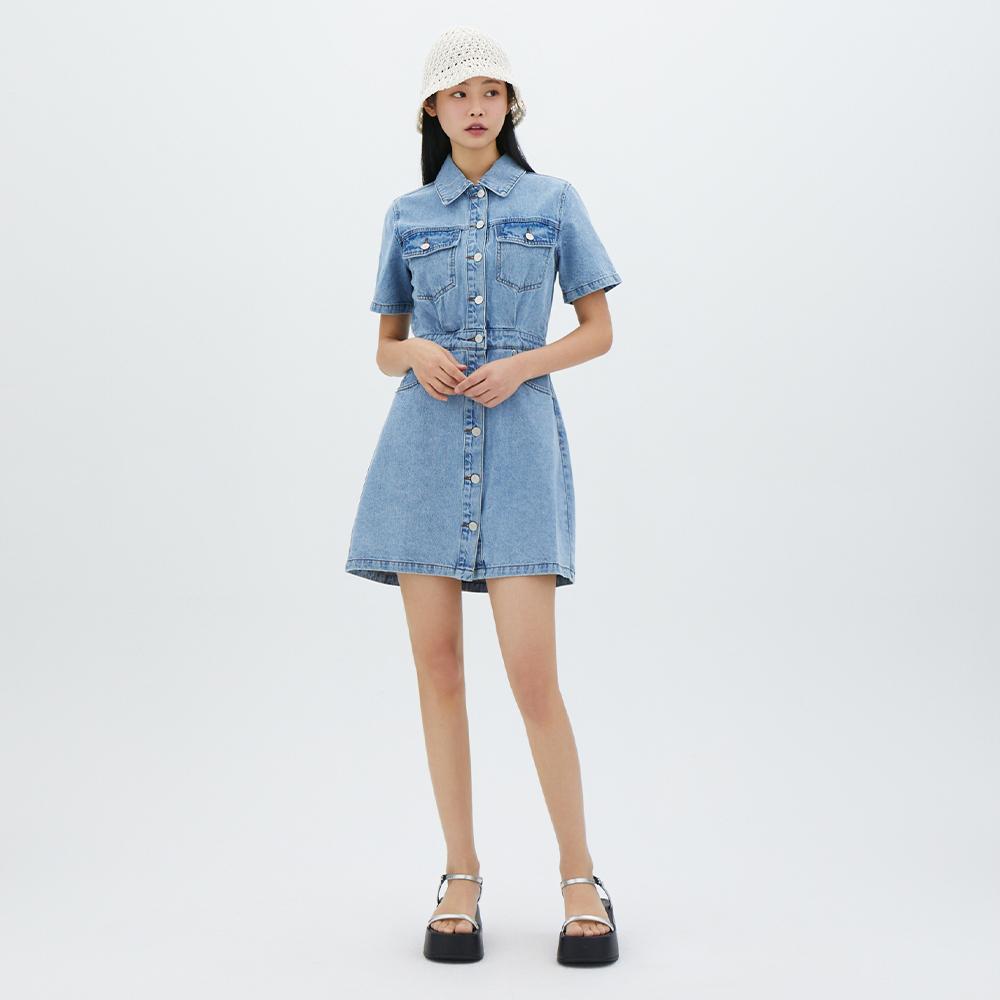 LAP Kurzarm Hemdkleid Mini Denim Kleid Ar2Do460
