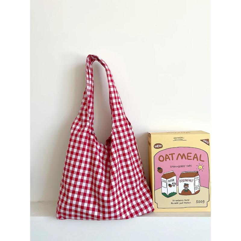 Vintage Plaid Women's Vest Shoulder Bags Large Capacity Female Reusable Shopping Bag Cott Cloth Schoolgirls Book Tote Handbags