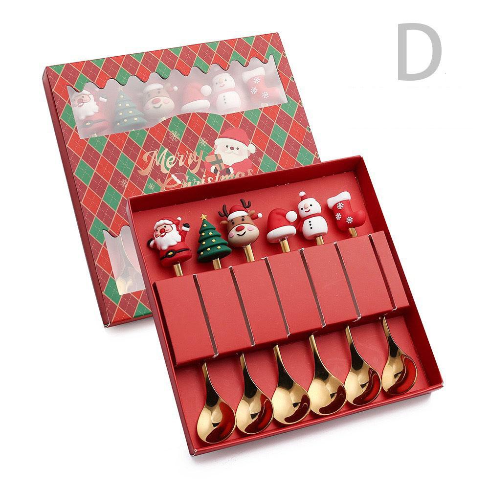 6Pcs Christmas Fork and Spoon Set Stainless Steel Creative Tableware Coffee Tea Dessert Forks and Spoons Gift Set