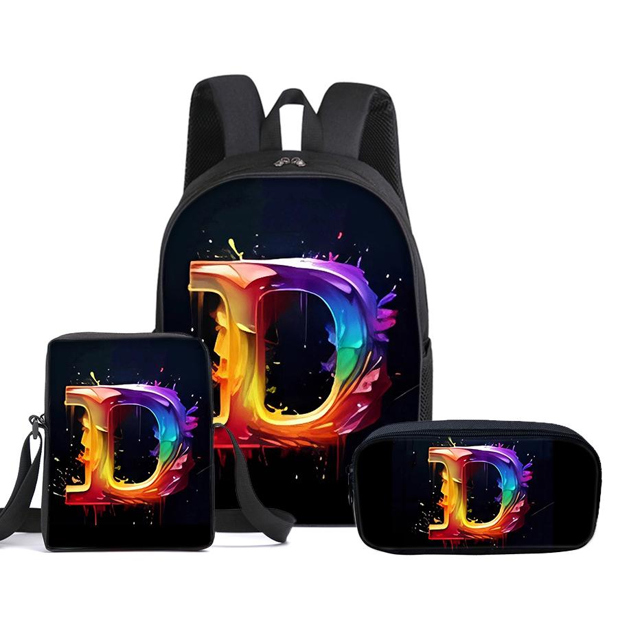 Guitar Print Three Piece Set Rucksacks for Boys Plus Girls Best Gifts 2D Flat Animated School Carrier for Children
