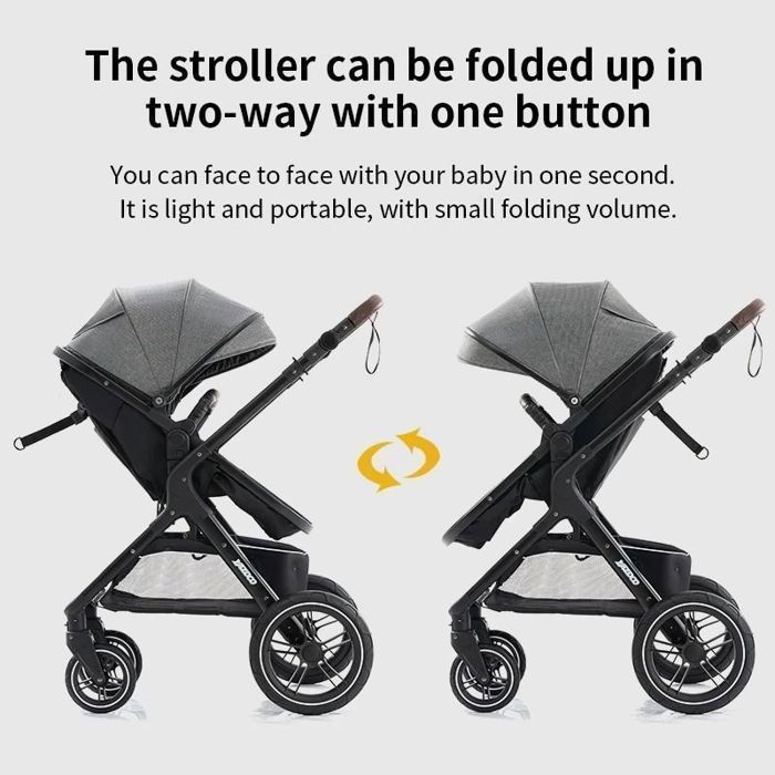 Poussette 3 en 1 Bébé Combinée Siège-Auto Nacelle Trio Réversible Réglable Haute Qualité Roues increvables Canne.NOIR