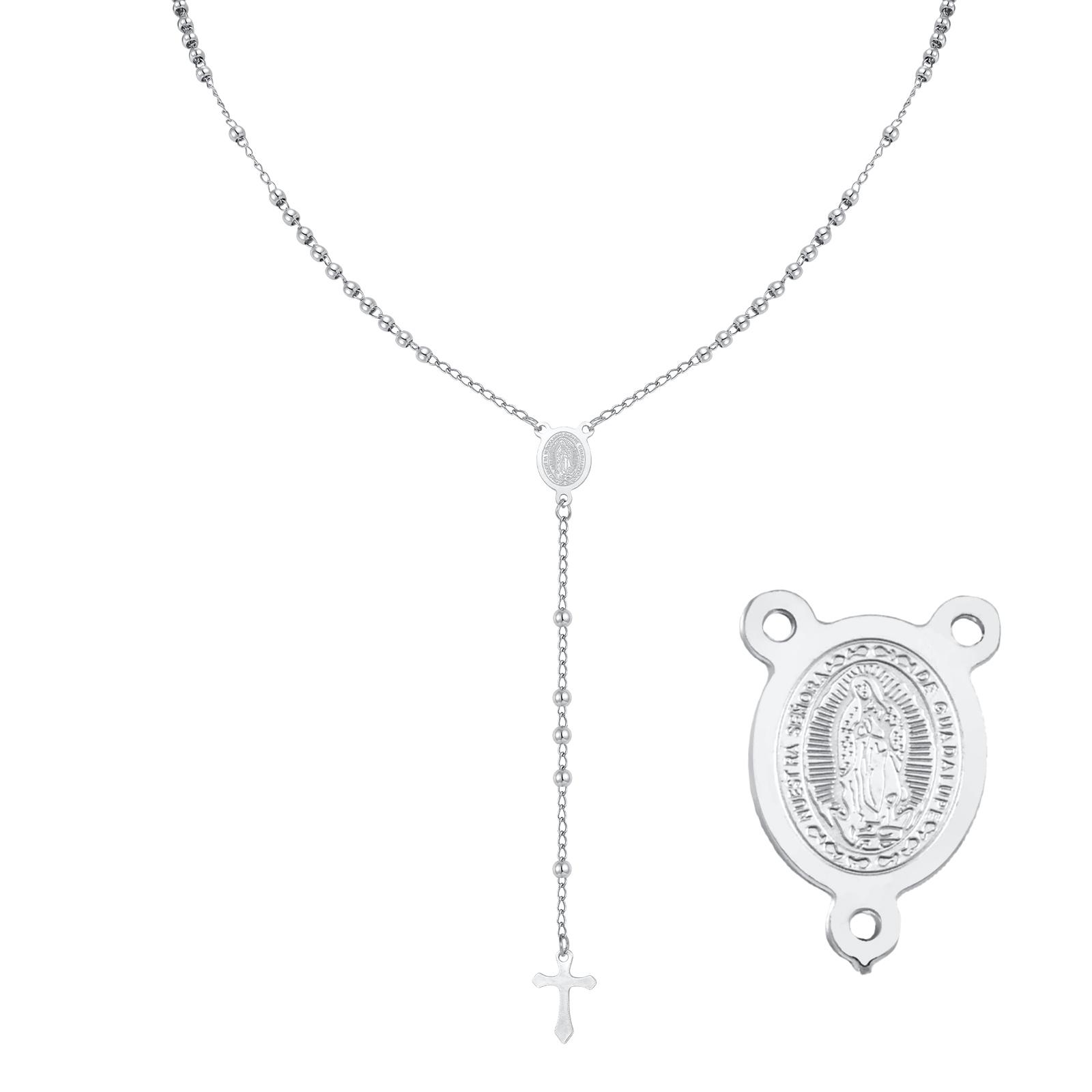 Stainless Steel Rosary Necklace For Wome, Long Chain Virgin Mary Y-shape Gold Plated Catholic Religious Jewelry