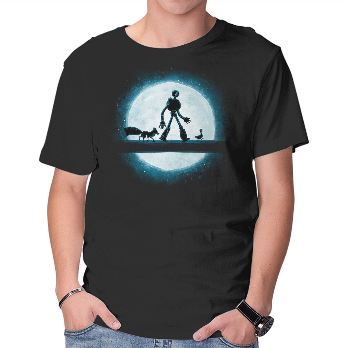 Unisex Crew Neck T-Shirt Hakuna Robot Graphic Short Sleeve Casual Tee M