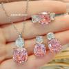 Fashion Pink Diamond Necklace with Purple Pendant Earrings Ice Cut Ring Jewelry Set