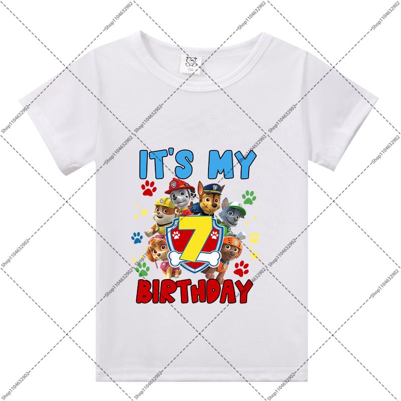 Paw Patrol Children Birthday T-shirts Cartoon Anime Numbers 1-9 Printed Tops Boys Girls Summer Clothes Kids Party T-shirt