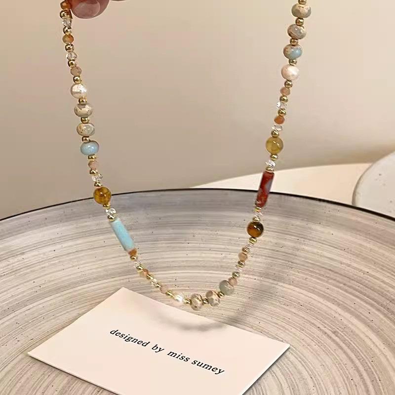 Vintage Imitation Natural Pearl Tourmaline Bead Necklace, Irregular Blue Collarbone Necklace, Women's Banquet Accessories