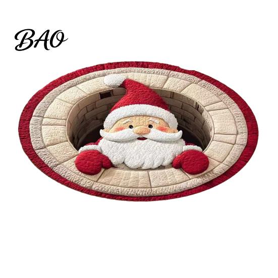 Holiday Party Floor Covering Round Christmas Rug, 39" Imitation Cashmere Santa Snowflake Pattern, Pattern Rug Area for Home Living Room Bedroom Decor