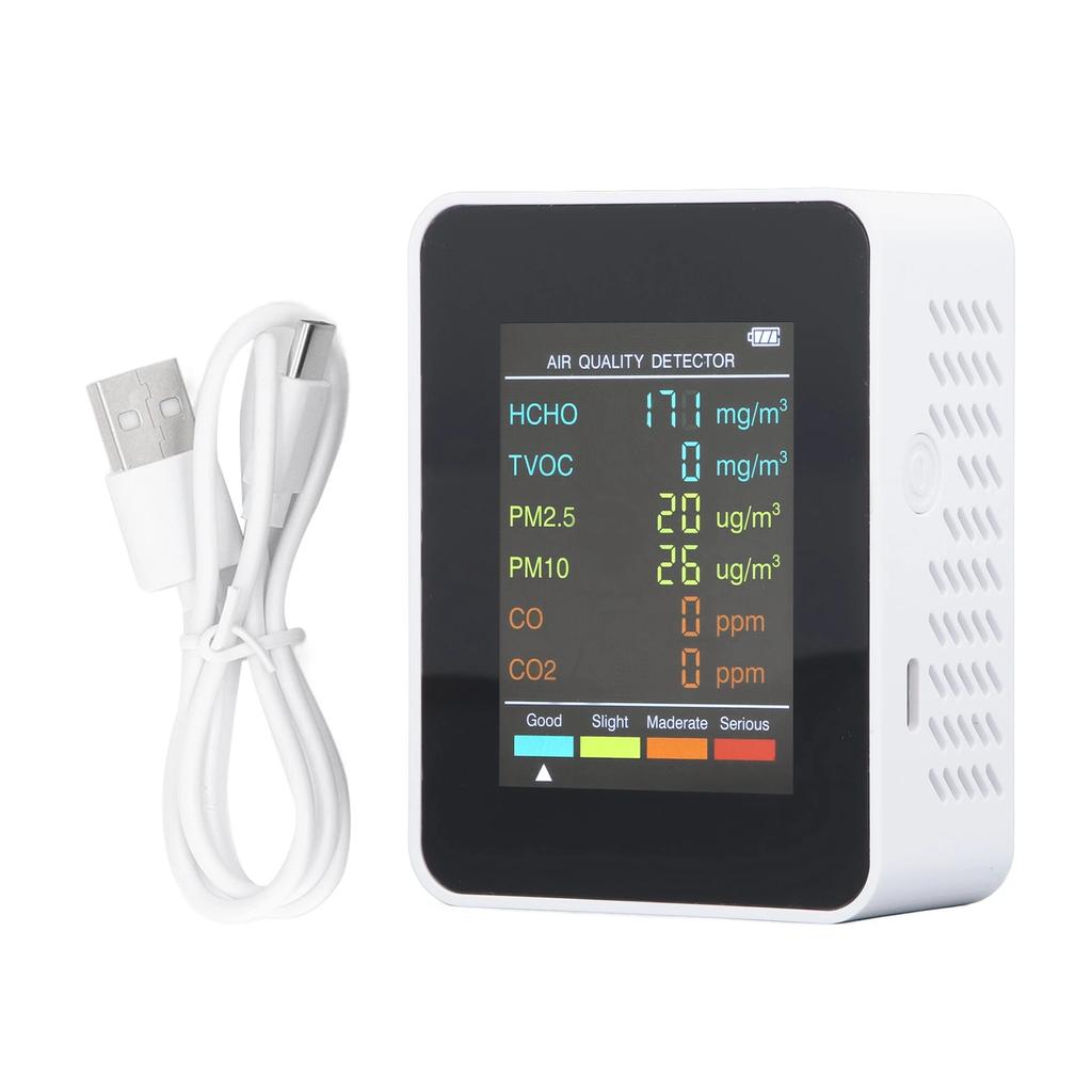 Air Quality Monitor Portable LCD Backlight Screen CO2 TVOC HCHO PM2.5 PM10 Detector with Alarm Air Quality Tester Air Monitor