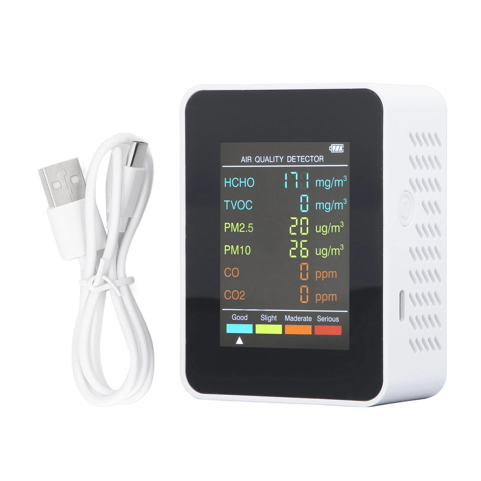 

Air Quality Monitor Portable LCD Backlight Screen CO2 TVOC HCHO PM2.5 PM10 Detector with Alarm Air Quality Tester Air Monitor білий