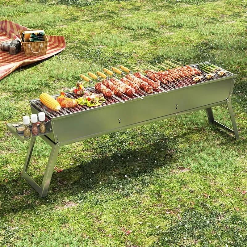 Outdoor Charcoal BBQ Stove Portable Home Folding Charcoal Stove Stainless Steel Wood-Burning BBQ Grill for Camping Picnic BBQ