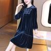 Women's Gold Velvet Dress Spring Autumn Round Neck Solid A Line Dress Midi Length Dresses