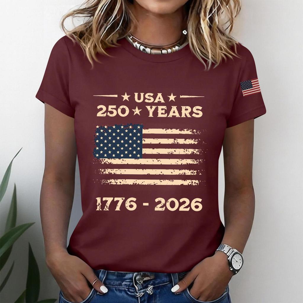 Women's Fashion Casual Printed Short Sleeve Round Neck Pullover Tops
