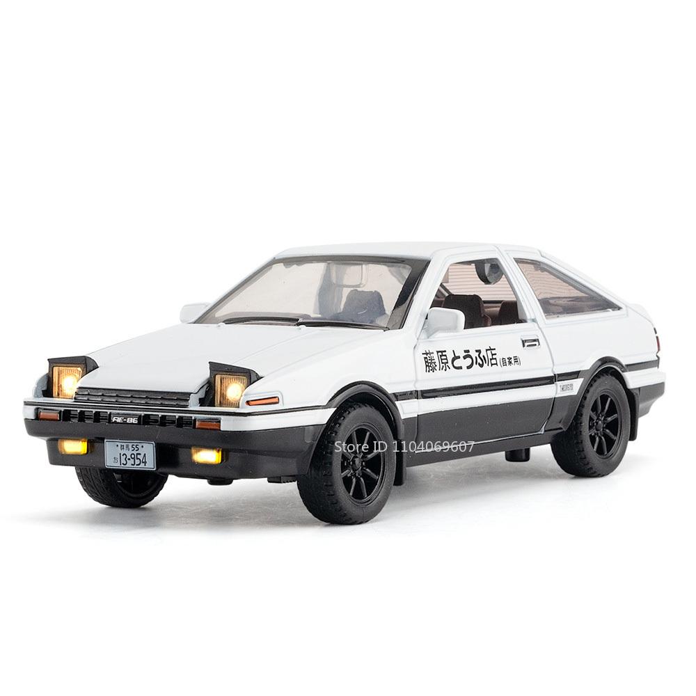 1:30 AE86 Vintage Car Toy Models Metal Diecast Miniature Cars 4 Doors Opened Sound Light Pull Back Simulation Vehicles Kid Gifts