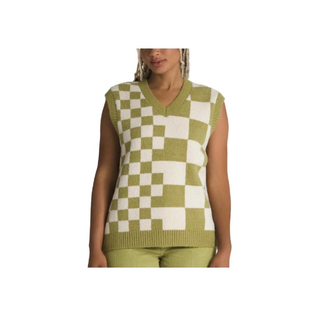 Vans V-Neck Checkered Fitted Sleeveless Vest Women Tops Green VN000F6WBD4