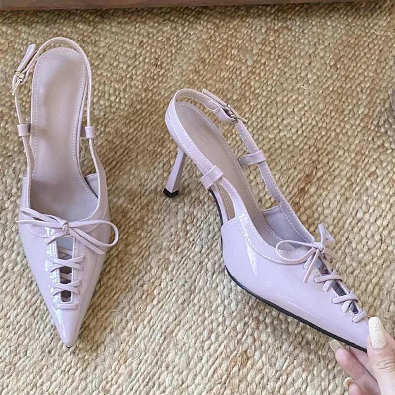 Fashion New Pointed Toe Patent Leather Strappy Design Women Pumps Elegant Thin High Heels Summer Fashion Hollow Slingback Heeled Sandals