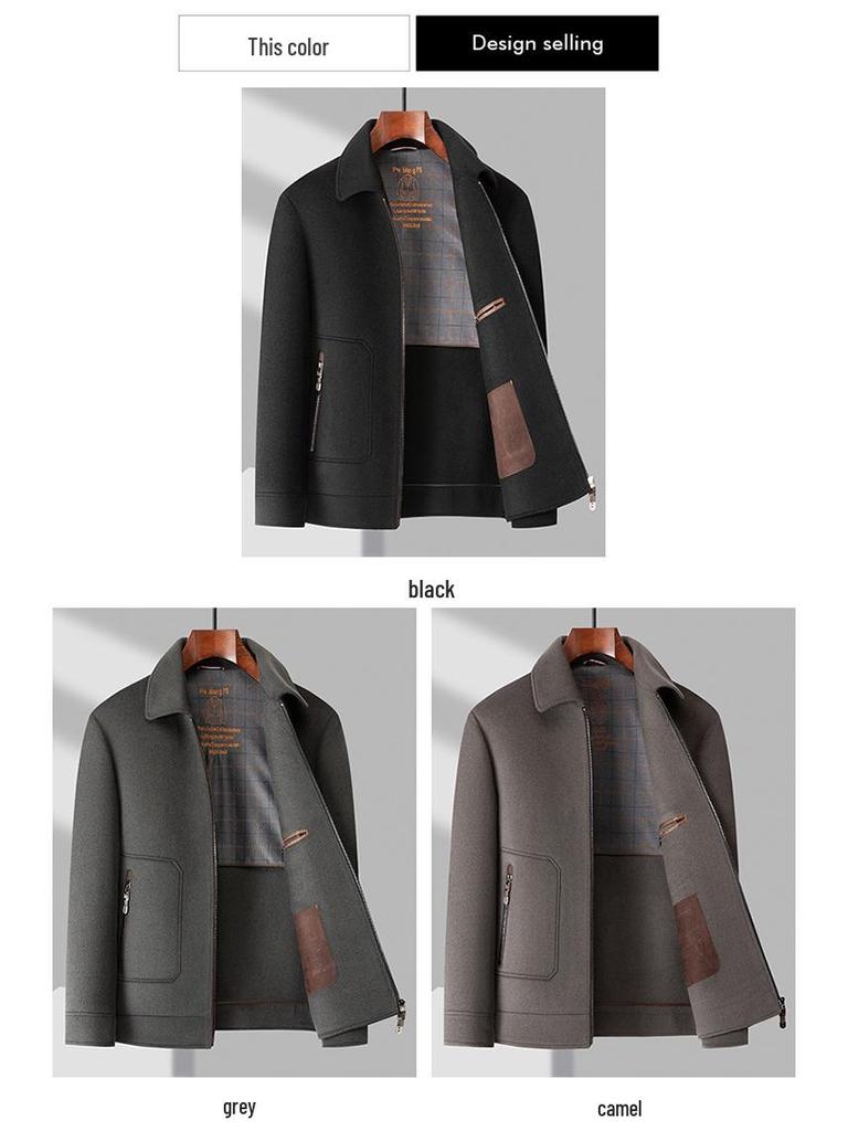 Men's Double-Faced Wool Jacket with Detachable Duck Down Liner and Turn-Down Collar