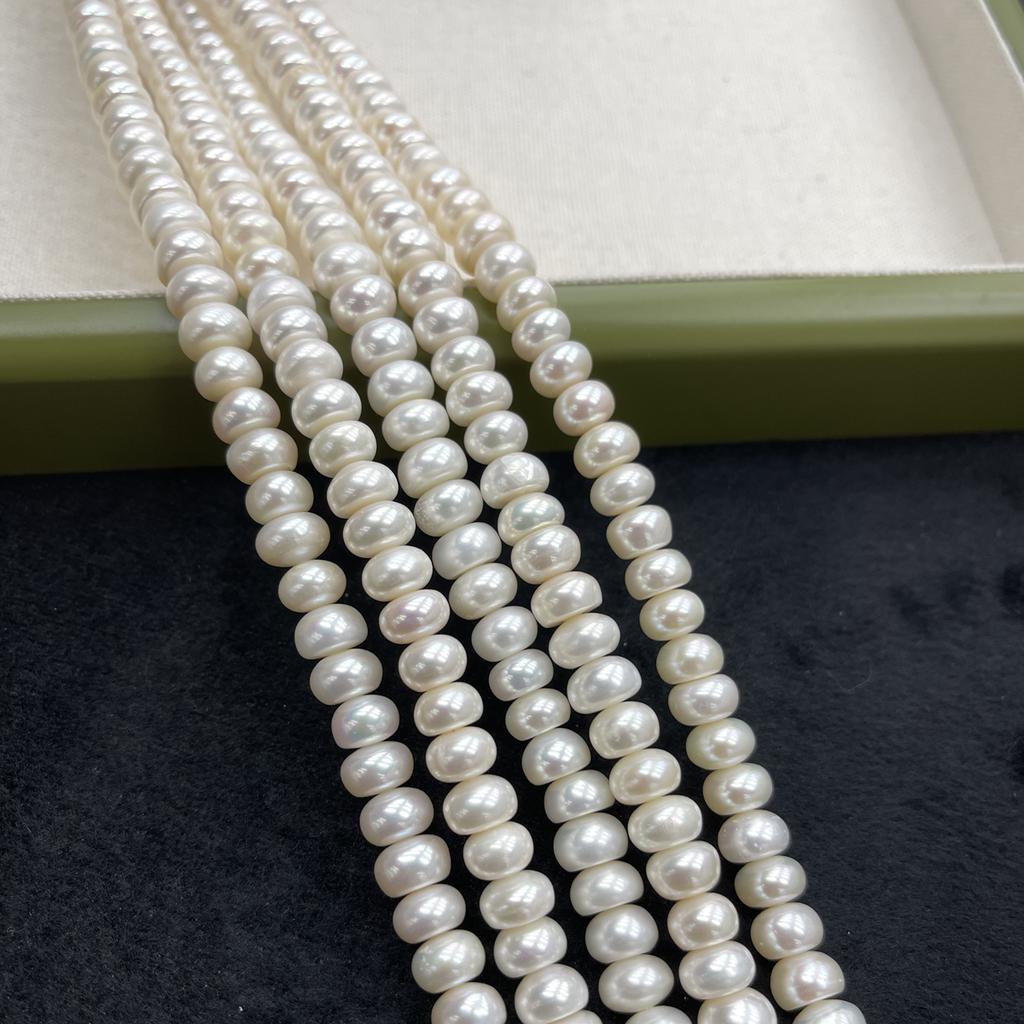 1String, White Natural Freshwater Pearls, Handmade Flat Pearl Beads for Jewelry Making DIY Crafts (Beads 9-10mm, Length 36cm)