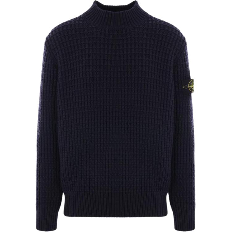STONE ISLAND Logo Patch Crew Neck Loose Fit Pullover Sweater Men Sweater Blue 8115537D5-V0020