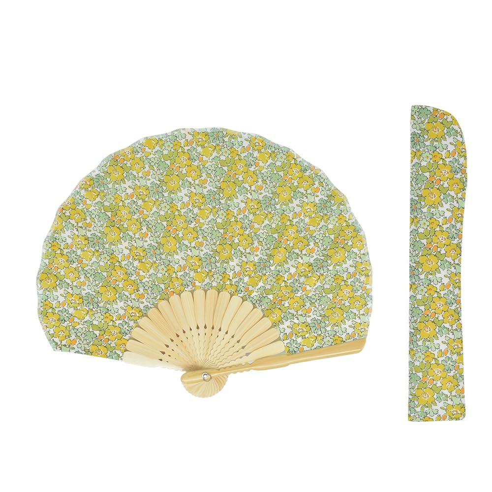 Onishi Ken Seihan LIBERTY Fan and Fan Case Gift Set, Floral Pattern, Yellow,  Ripple  SGF30-LIA03