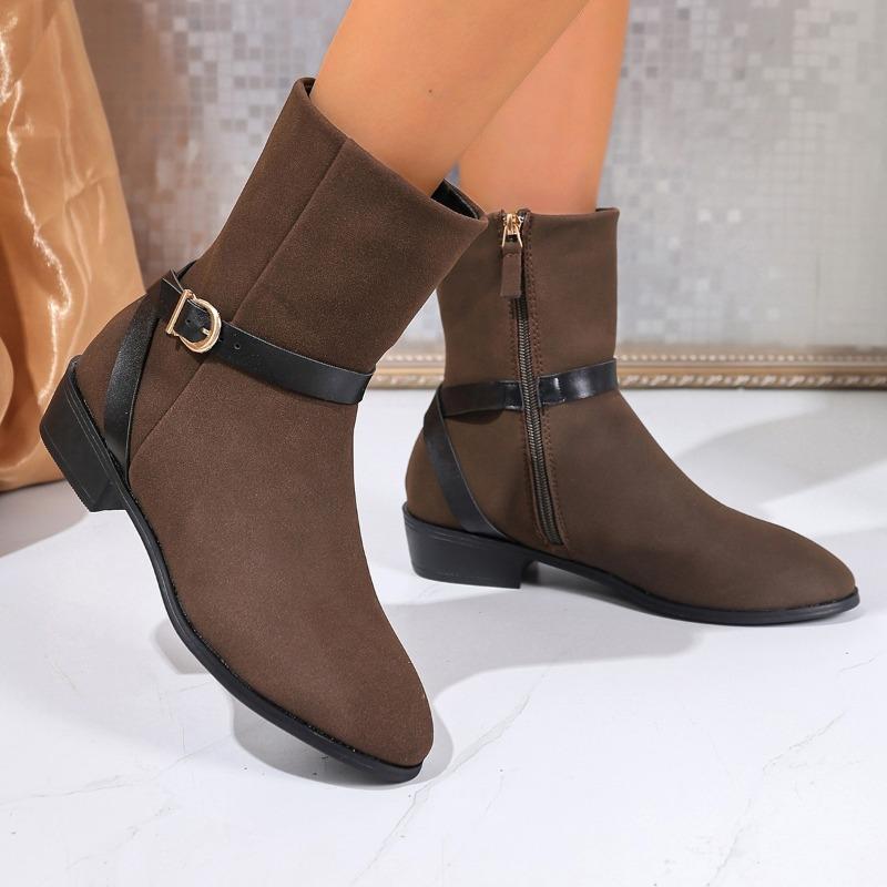 Spring Autumn Boots RoundToe New Booties Round Toe Spliced Side Zipper Soft Sole Anti slip Wear resistant Block Heel Shoes