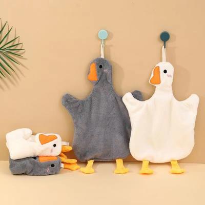 Toalha de mão com alça para pendurar, altamente absorvente, secagem rápida, resistente ao desgaste, design fofo de ganso, pano de prato de cozinha