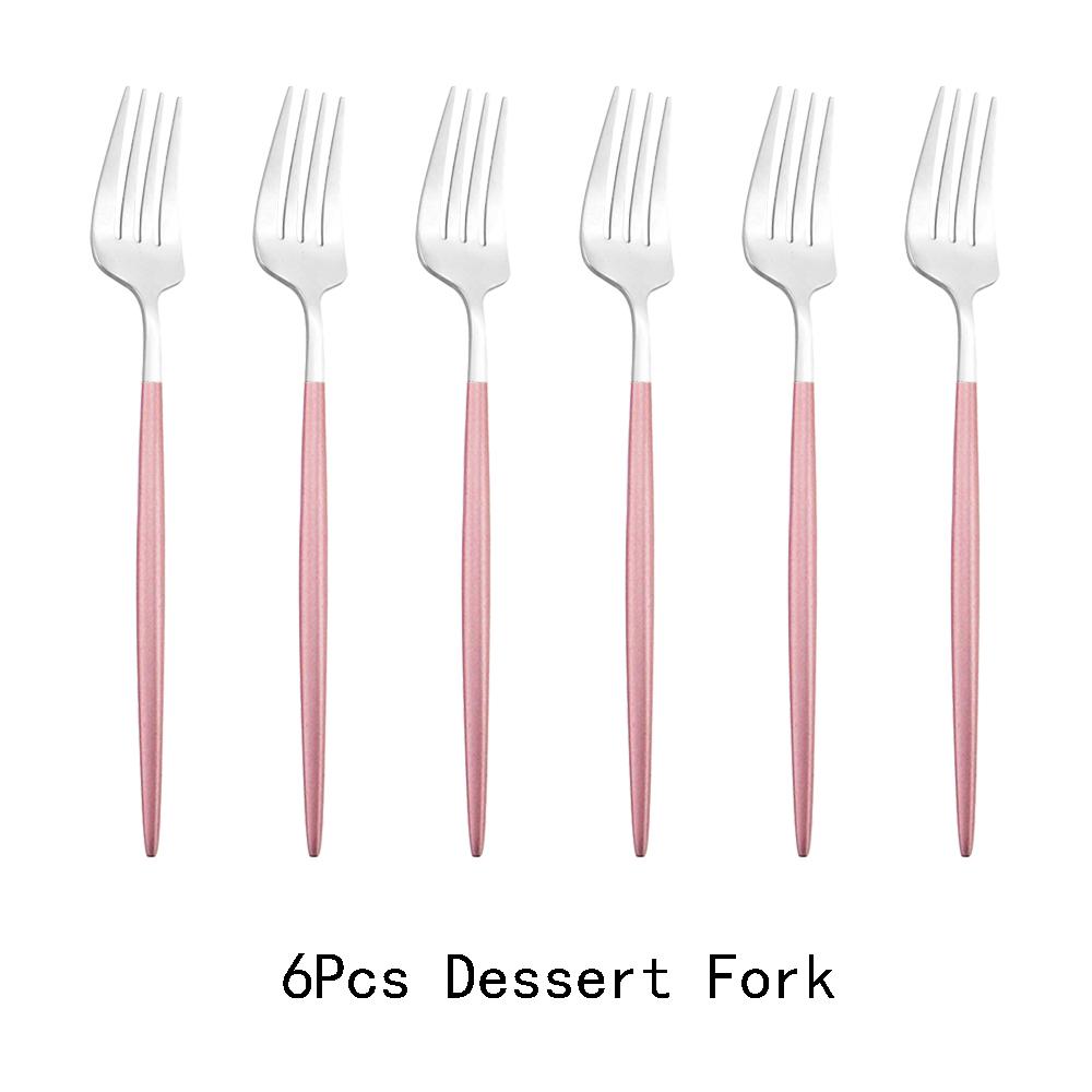 6pcs/Set Black Gold Dessert Fork Set Mirror Stainless Steel Colorful Fork Set Tableware Cutlery Set Home Party Kitchen Tableware