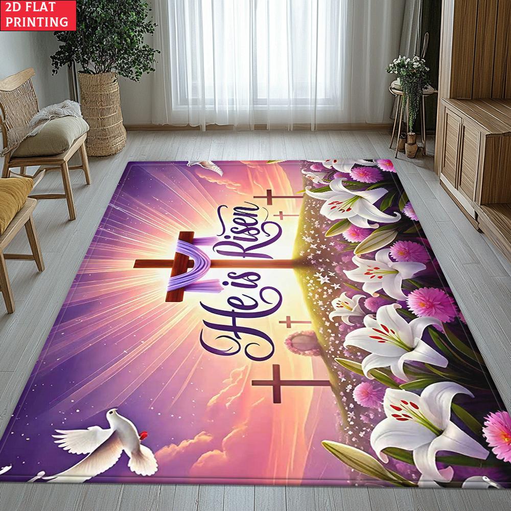 Easter Sunrise Scene Large Room Carpet Non Slip Cartoon Kids Bedroom Living Room Floor Mat Home Decor Children's Play Carpet