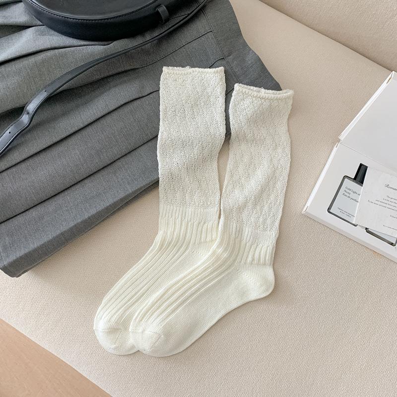 

5pair 25 Spring And Summer Coarse Needle Socks Women S Solid Color Long Tube Stacking Socks Trendy Thin Mesh Medium Tube Women S Socks One size fits all