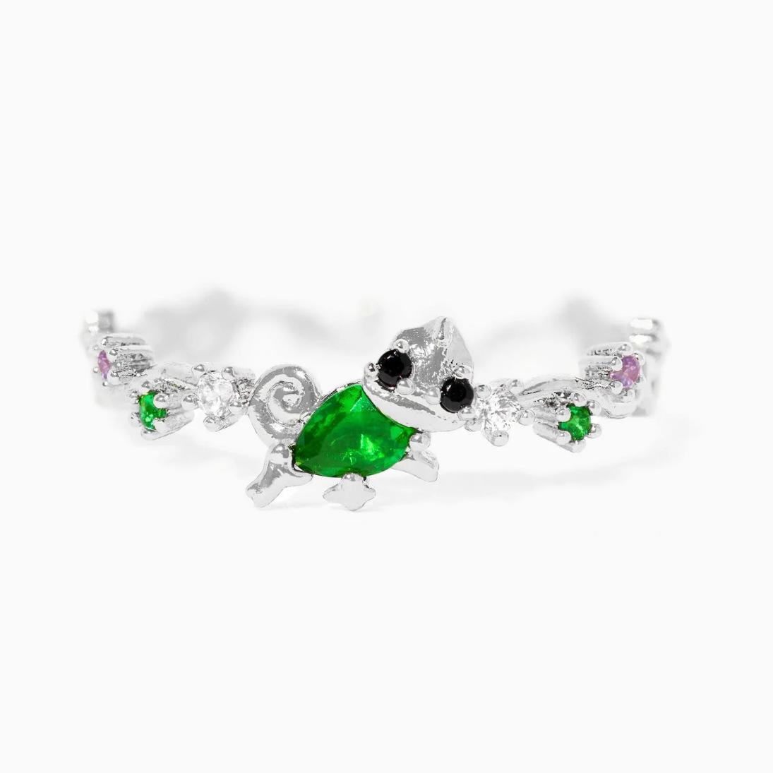 

New ins Cute Colorful Zircon Princess Ring For Women Girl Fashion Vintage Heart Zircon Animal Adjustable Rings Jewelry Gift Adjustable