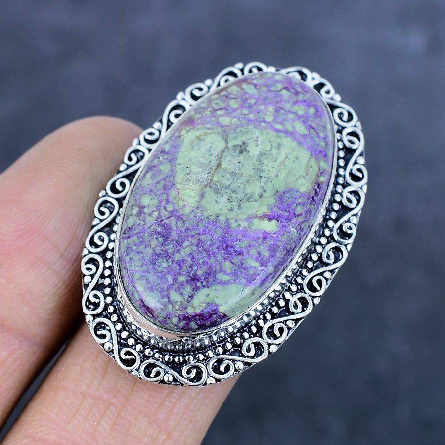 Natürlicher Purpurit Edelstein Handgefertigter 925 Sterling Silber Schmuck Ring Größe 8 i5o35