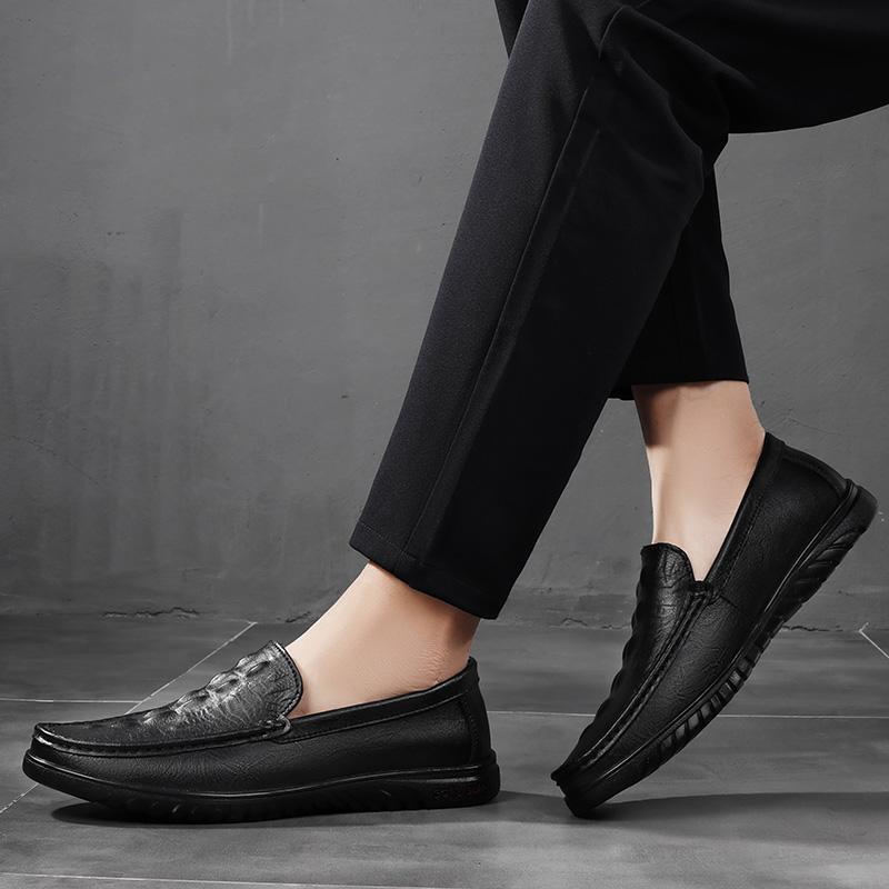 Fashion Men Split Leather Office Casual Men Loafers Shoes Slip-On Business Breathable Anti-Slip Driving Shoes Alligator Pattern