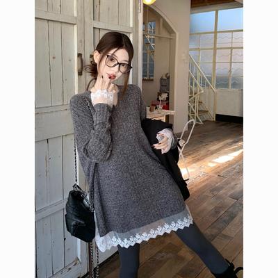 Suéter de Malha Feminino de Inverno com Ponto Rendado em V, Solto, Emagrecedor, Macio, Ceroso, Espesso, Quente