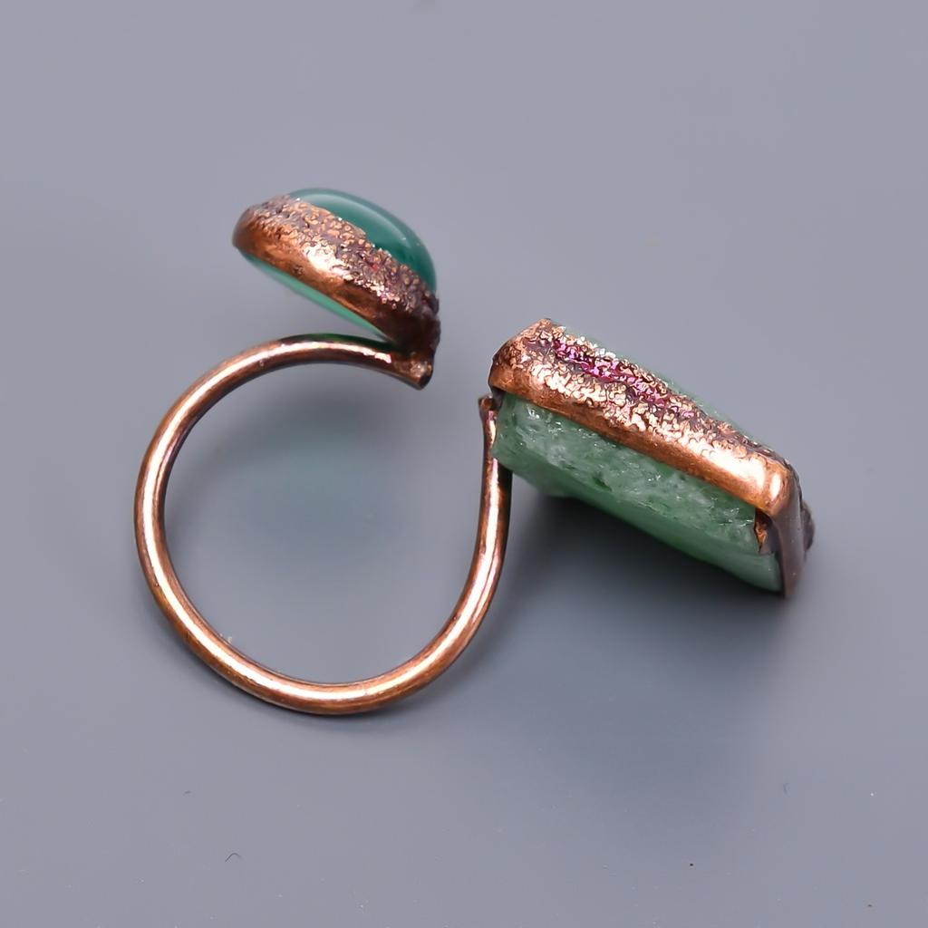 Heart Chakra Fancy Natural Aventurine Copper Eternity Electroformed Ring Jewelry V-50
