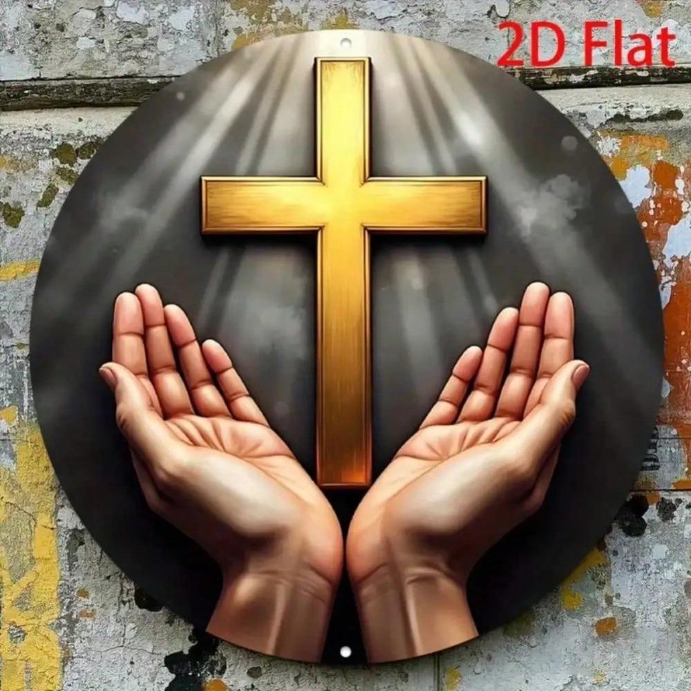 Lune Croissante Islamique et Croix Art Mural en Aluminium 7,8x7,8 Pouces Impression HD Décor Mosquée Pour la Maison Panneau Mural Religieux