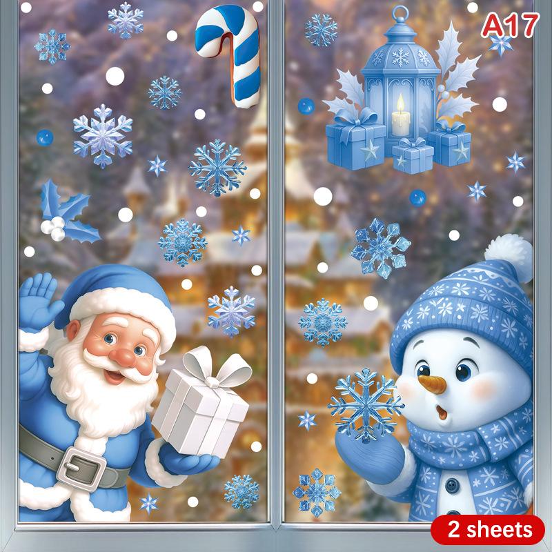 

Рождественские синие наклейки на окна снеговик Дед Мороз птица снежинка лось украшения Счастливого Рождества 2025 Счастливого года 2026