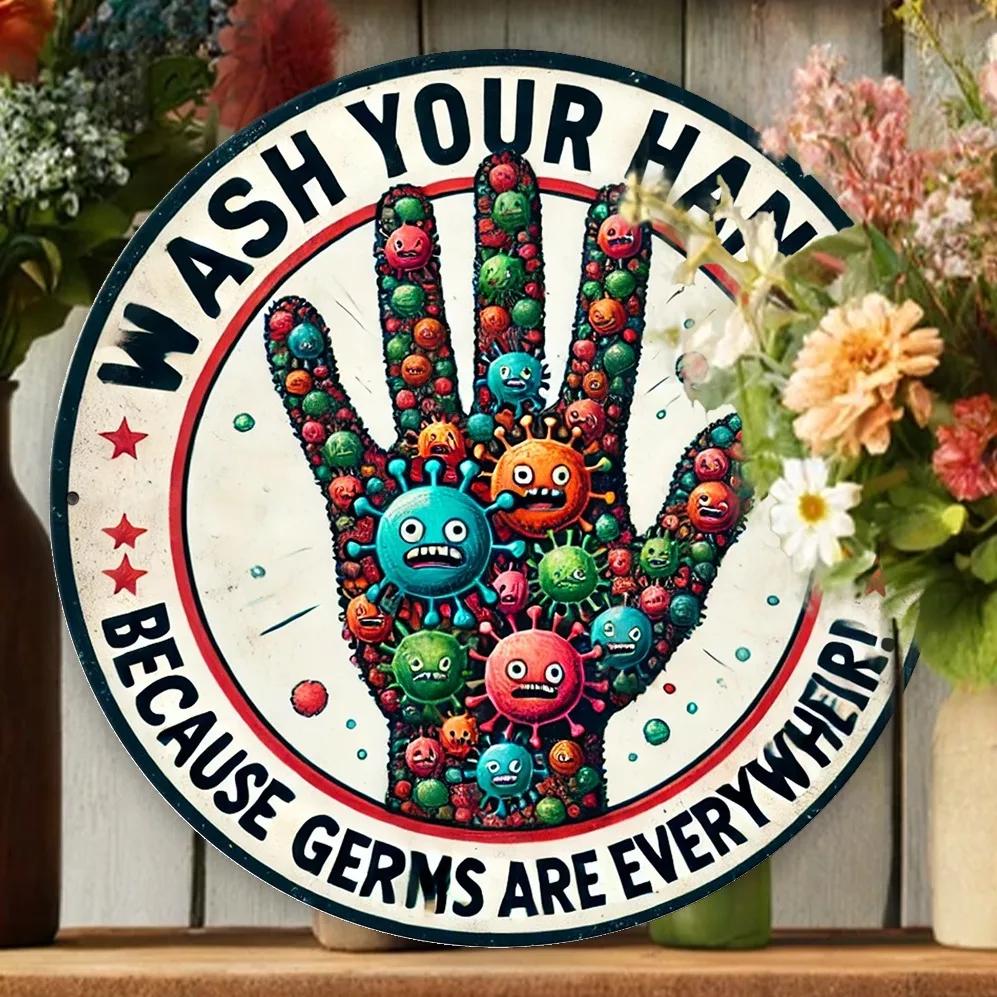 

Hand Washing Metal Sign Bathroom Decor Home Office School Public Restroom 40x30cm білий