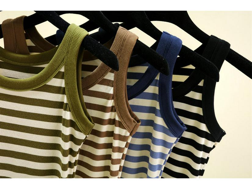 Women's Black & White Striped Modal Cotton Camisole Vest - Sleeveless Top for Spring/Summer 2024.