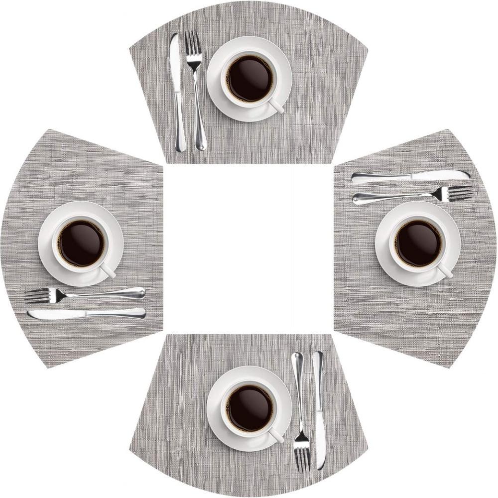 4pcs Set Round Table Placemats Wedge Washable Table Mat for Kitchen Table Heat Resistant Round Table Irregular Kitchen Coaster