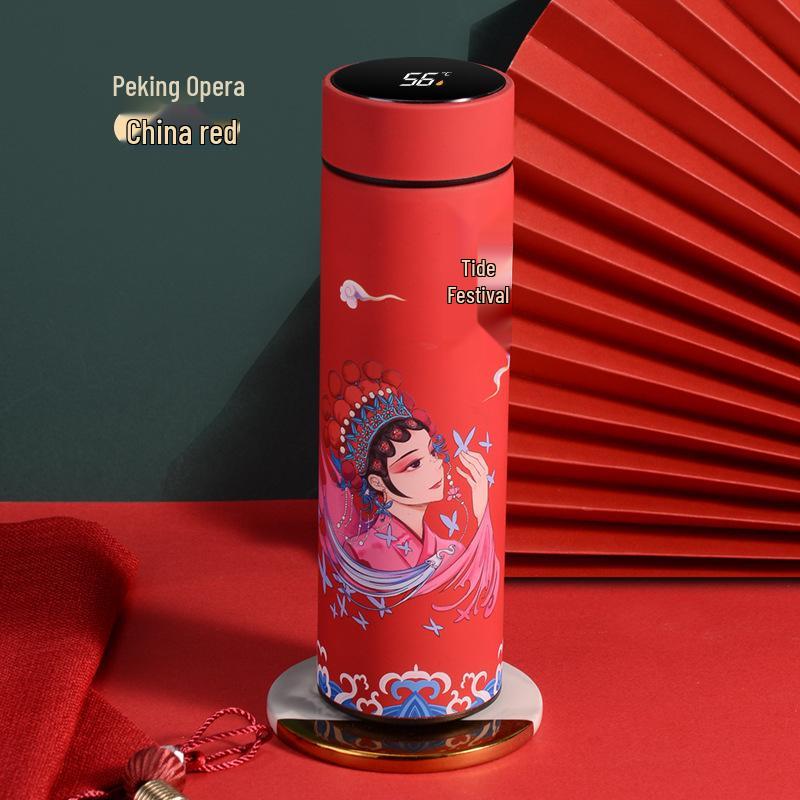 Chinese-Style Smart Insulated Water Cup with Temperature Display, Large Capacity, Customizable Logo, Business Gift