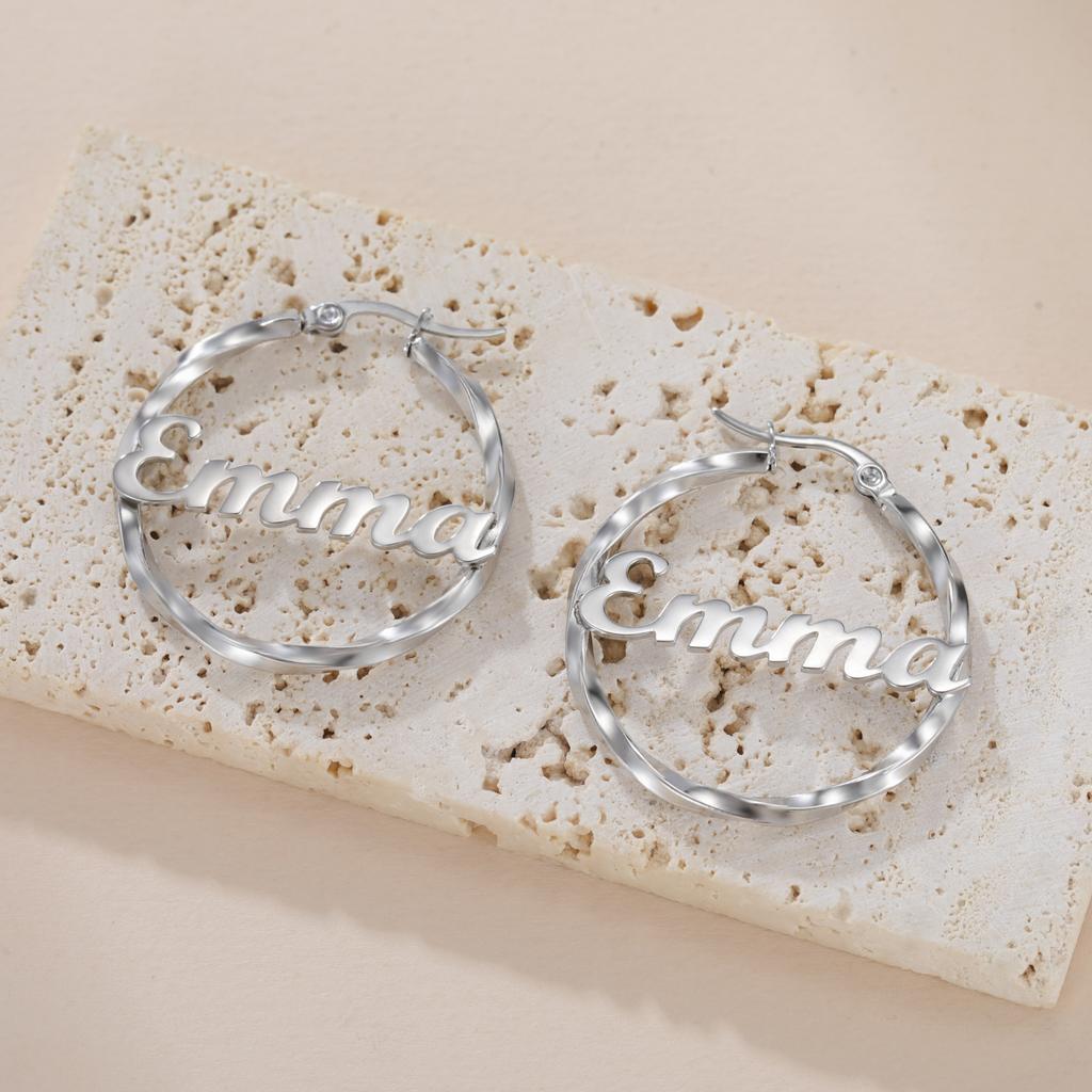Lemegeton Customized Name Earrings 30 40 50mm Hiphop Hoop Earring Women Stainless Steel Jewelry Trend Personalized Birthday Gift