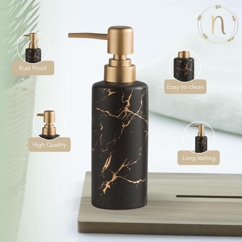 Ceramic Shampoo Dispenser for Bathroom (250 ml) - Handwash Dispenser Bottle with Pump for Kitchen - Liquid Soap Dispenser for Wash Basin
